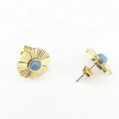 Perhiasan Baja Tahan Karat Berlapis Emas 18K Sintetis Biru Turquoise Daisy Giwang Telinga Untuk Wanita Hadiah Anting